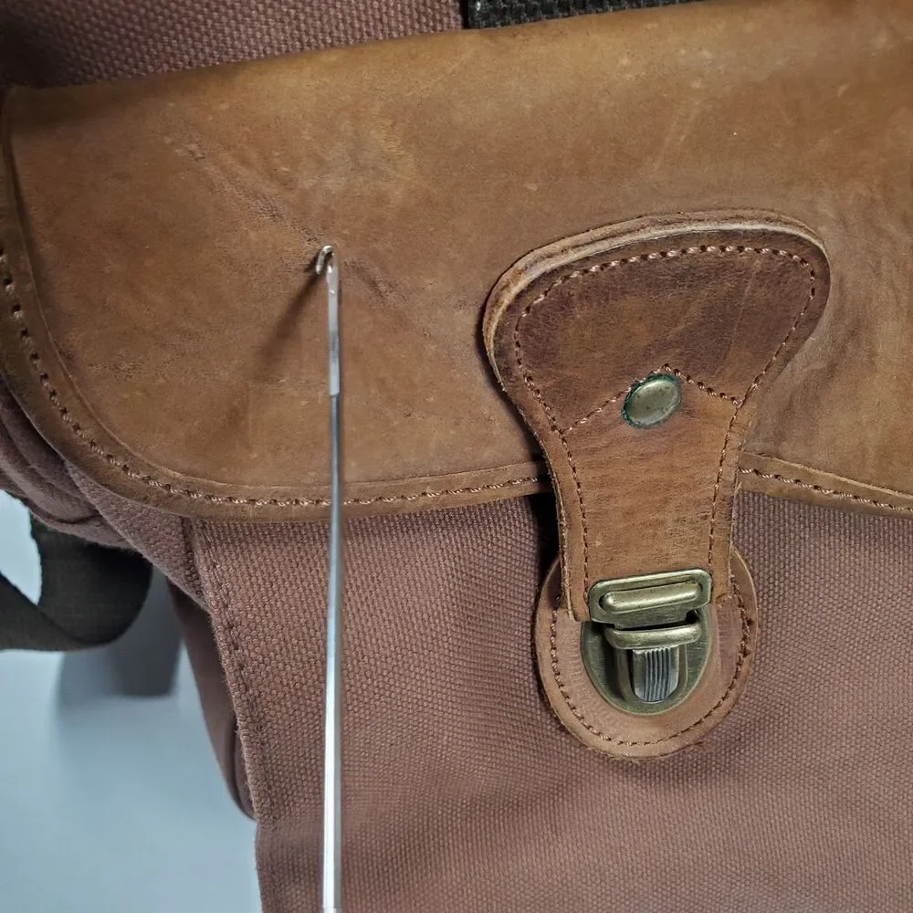 Vtg Magellan Vintage Duffle Bag Large Brown Rust Red Canvas Leather Trim Rugged - Picture 13 of 15